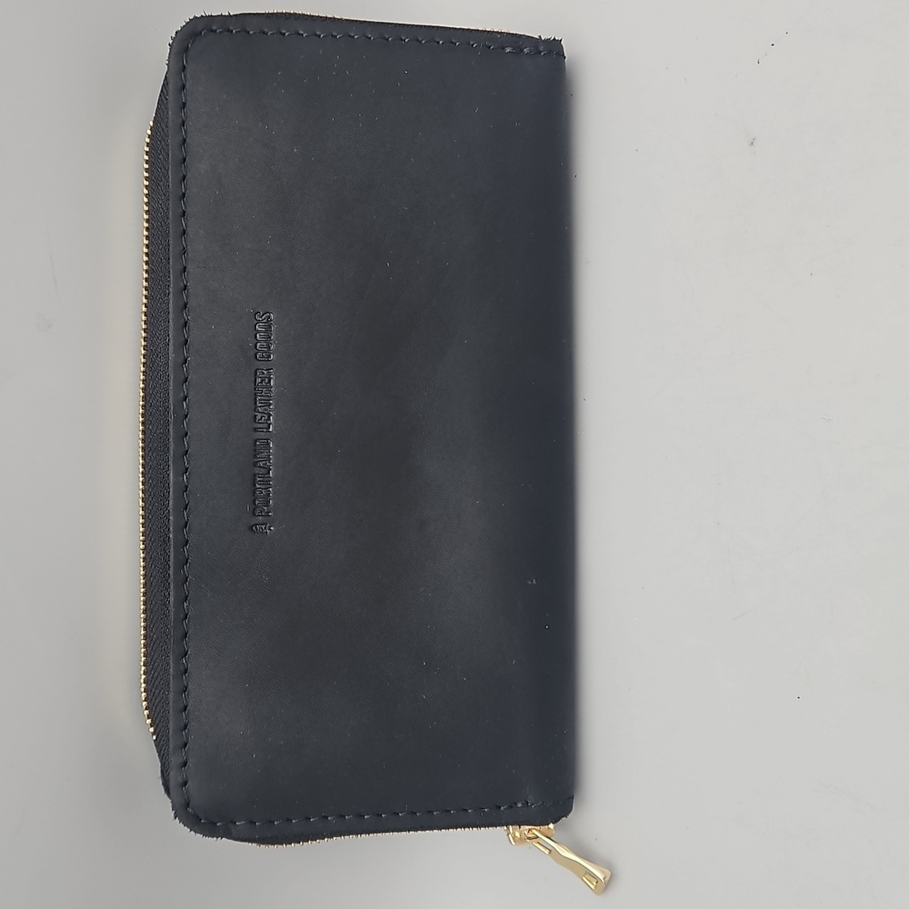 Portland Leather Black Wallet with Gold Zipper